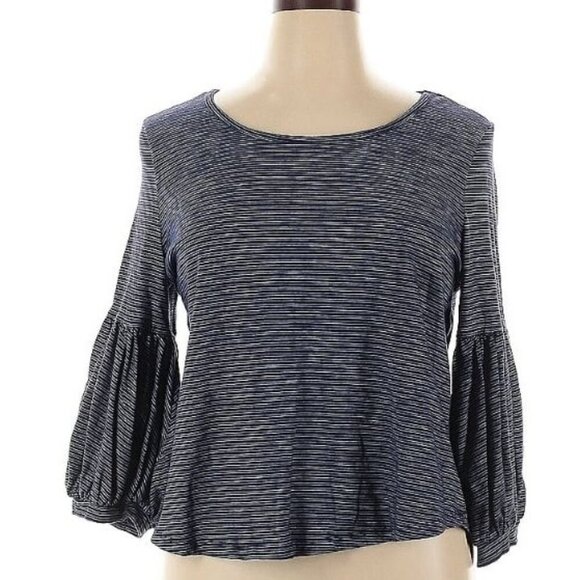 Falls Creek Blue Striped Bell Sleeve Top Women’s Large Scoop Neck Blouse - Picture 1 of 5